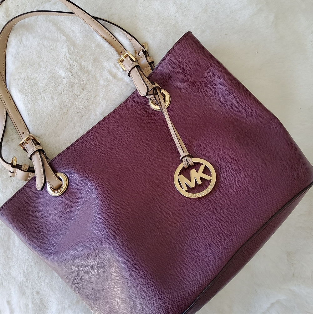 Michael Kors Plum Leather Jet Set Tote Bag